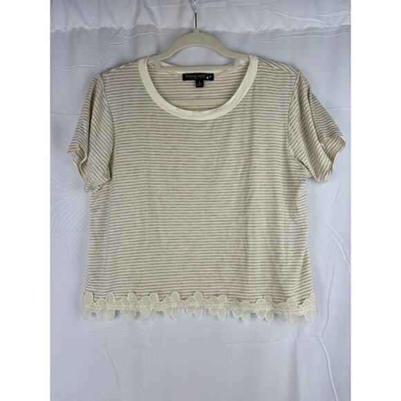 Living Doll Tops - Living Doll Y2K 90s Short Sleeve‎ Floral Detail Striped Top Tee Shirt Large